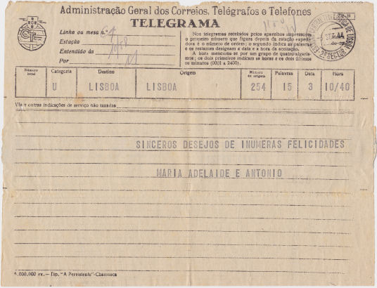 Telegram of 3 September 1944 - front