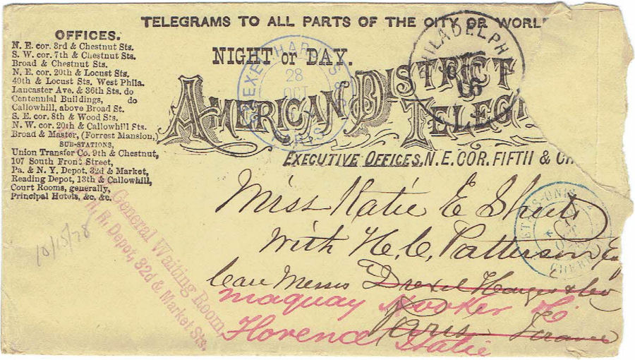 1878 Philadelphia envelope - Front