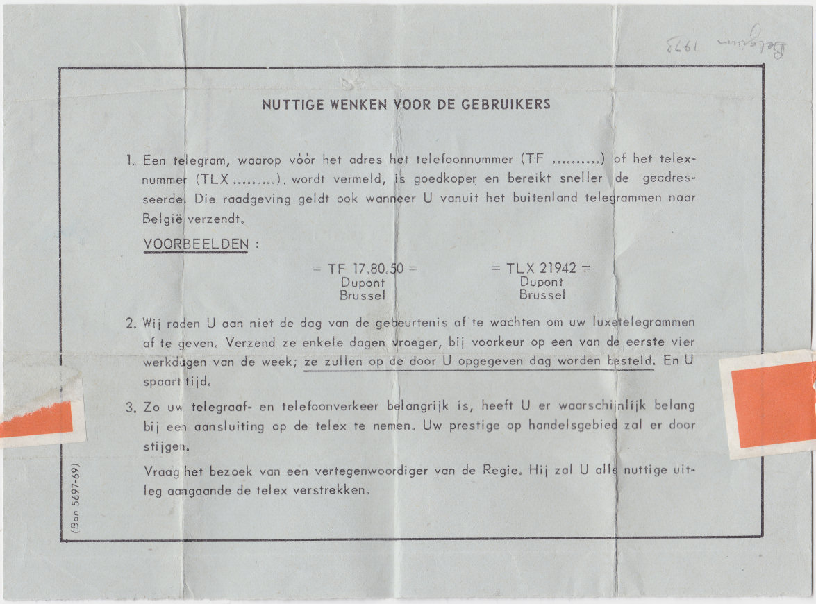 Telegram - 1969, used 1973 - back