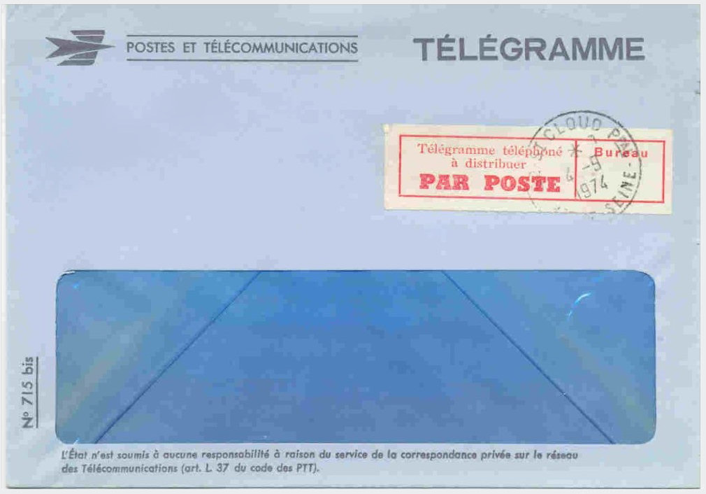 April 1974 Telegram envelope