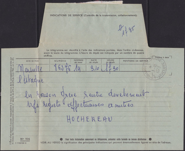 October 1973 Telegram - front
