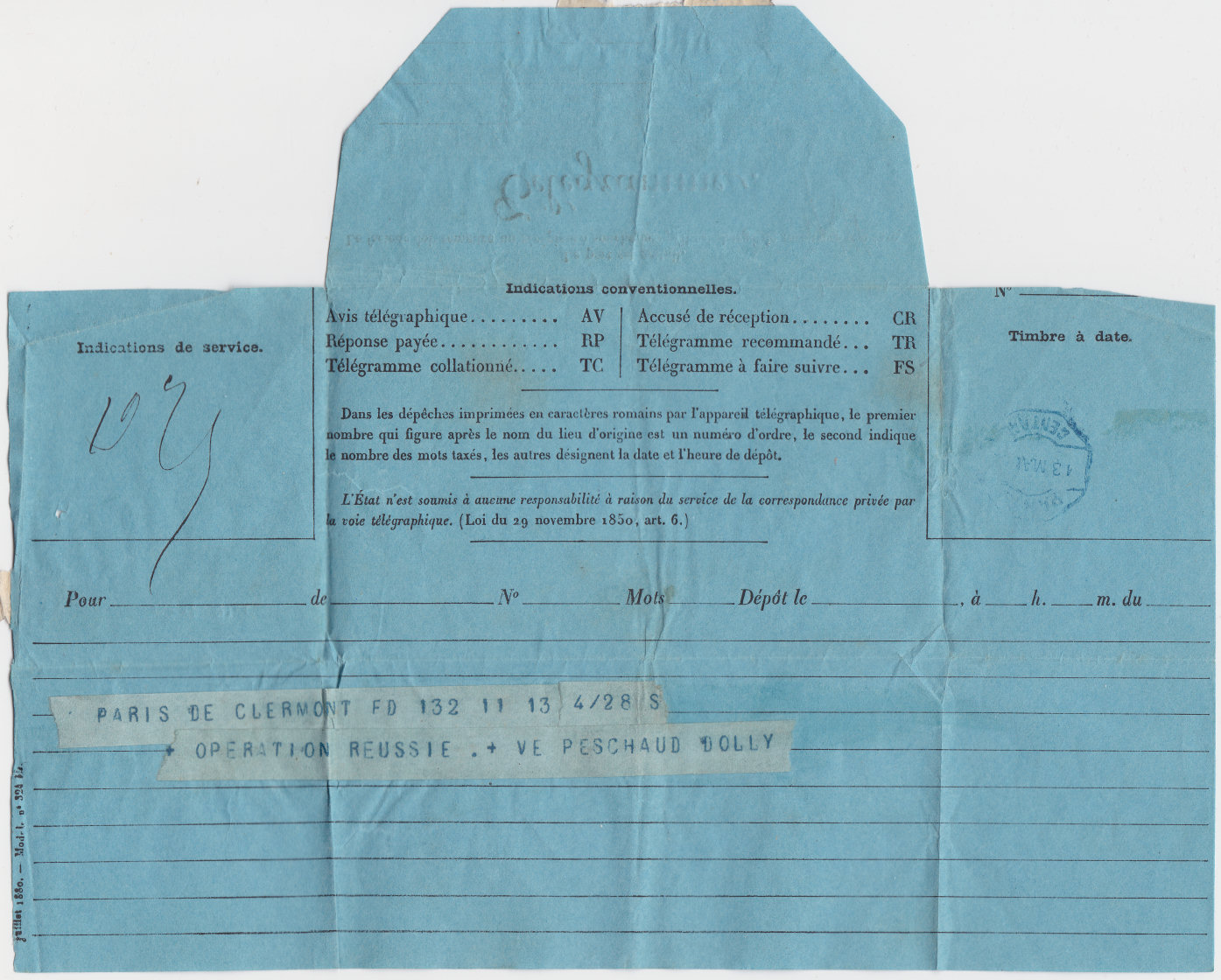 July 1880 Telegram - front