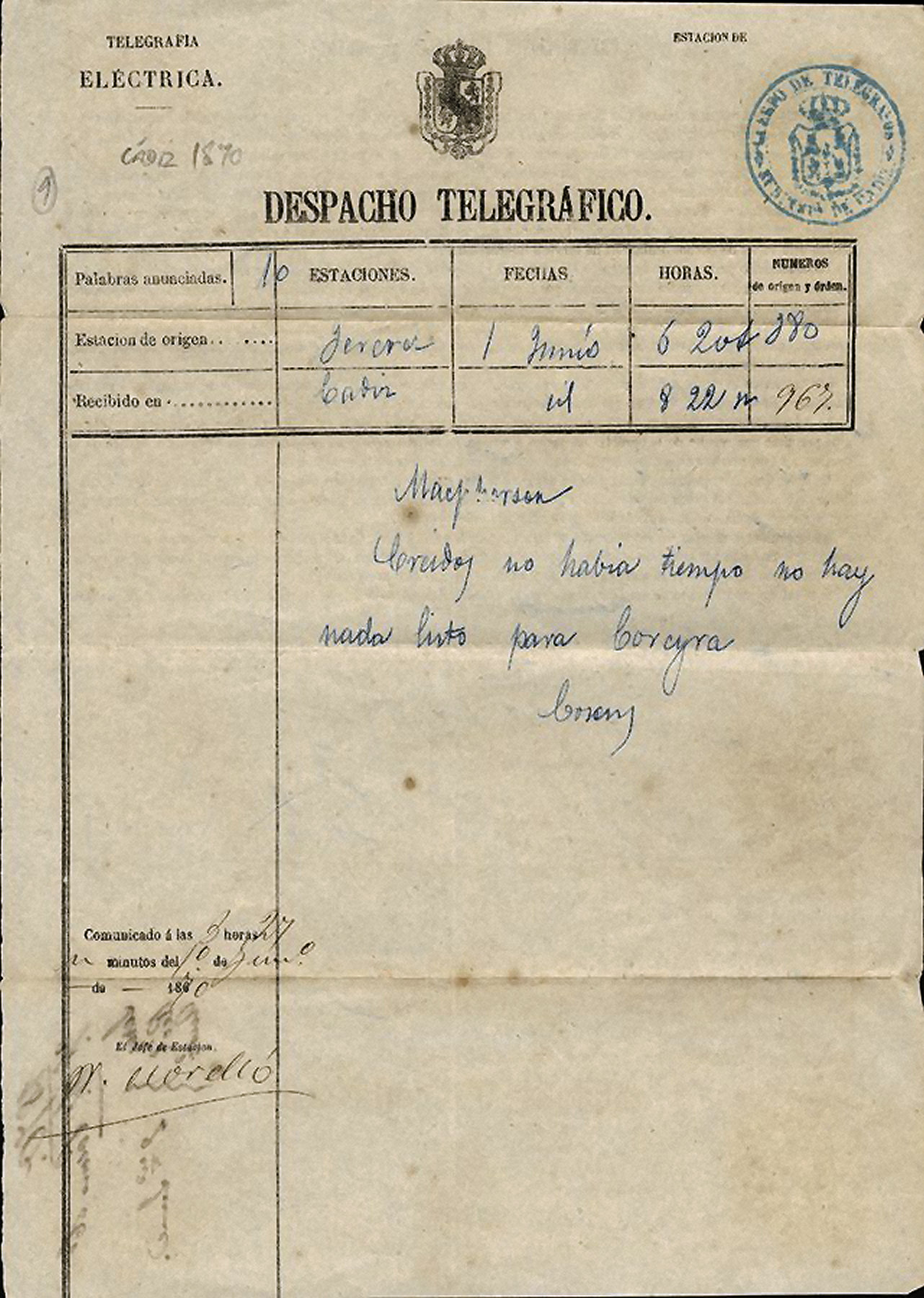 Telegraph Cadiz-10-6-1870.