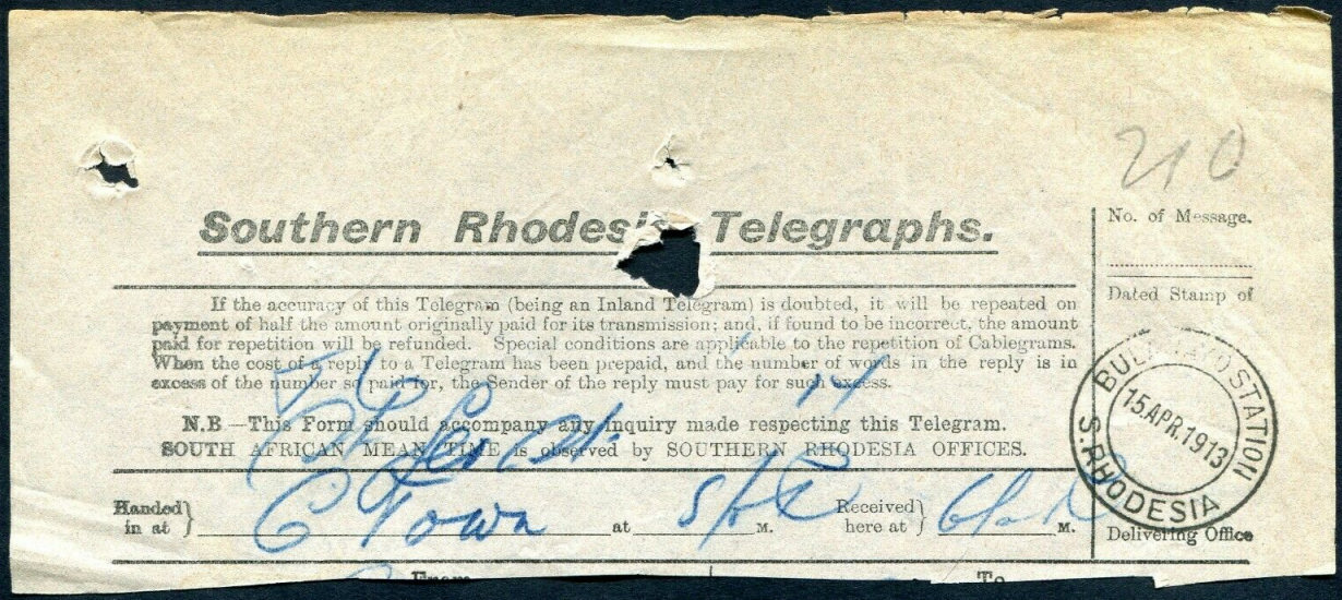 South Rhodesia PO Telegraphs - 1913