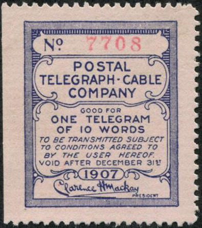 USA Postal Tel-Cable 1907 - 10 words pink - 7708