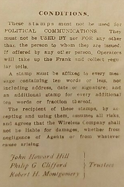 United Wireless 1912 booklet - g closeup