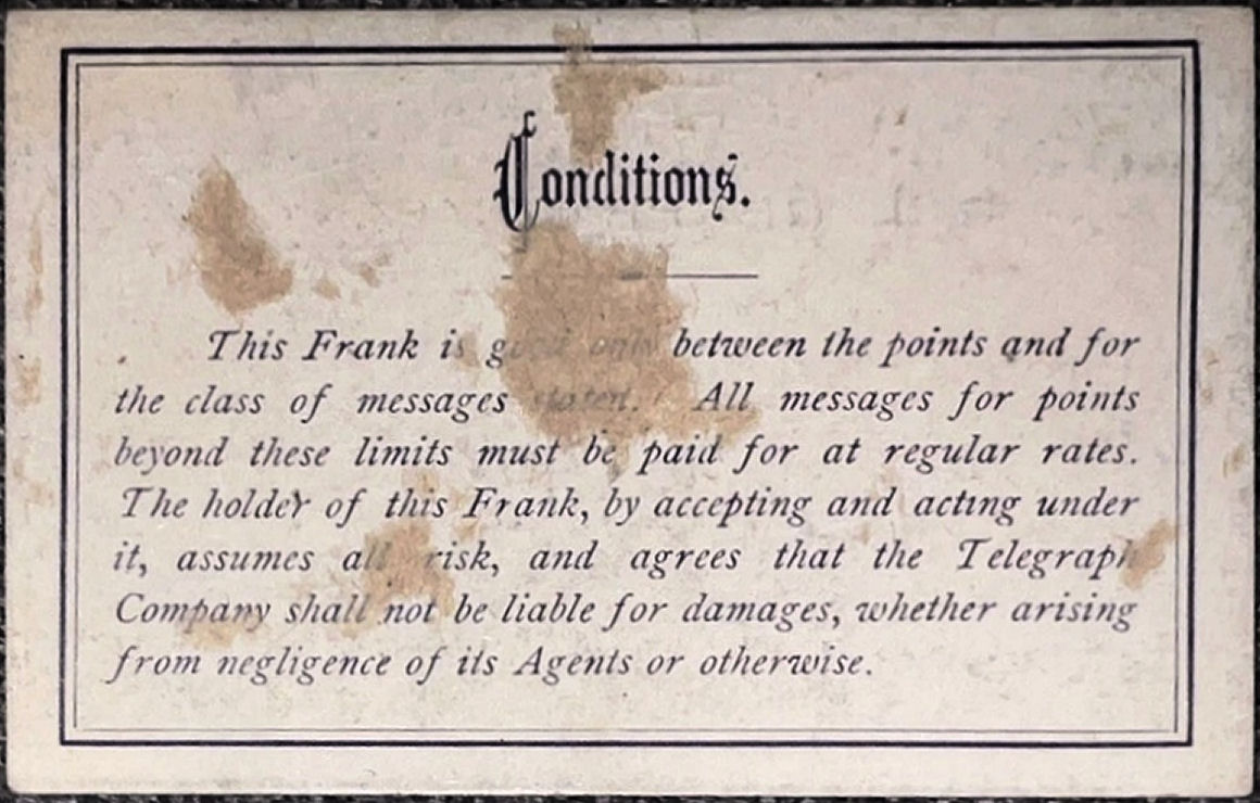 Western Union Business Frank 1886 - Conditions