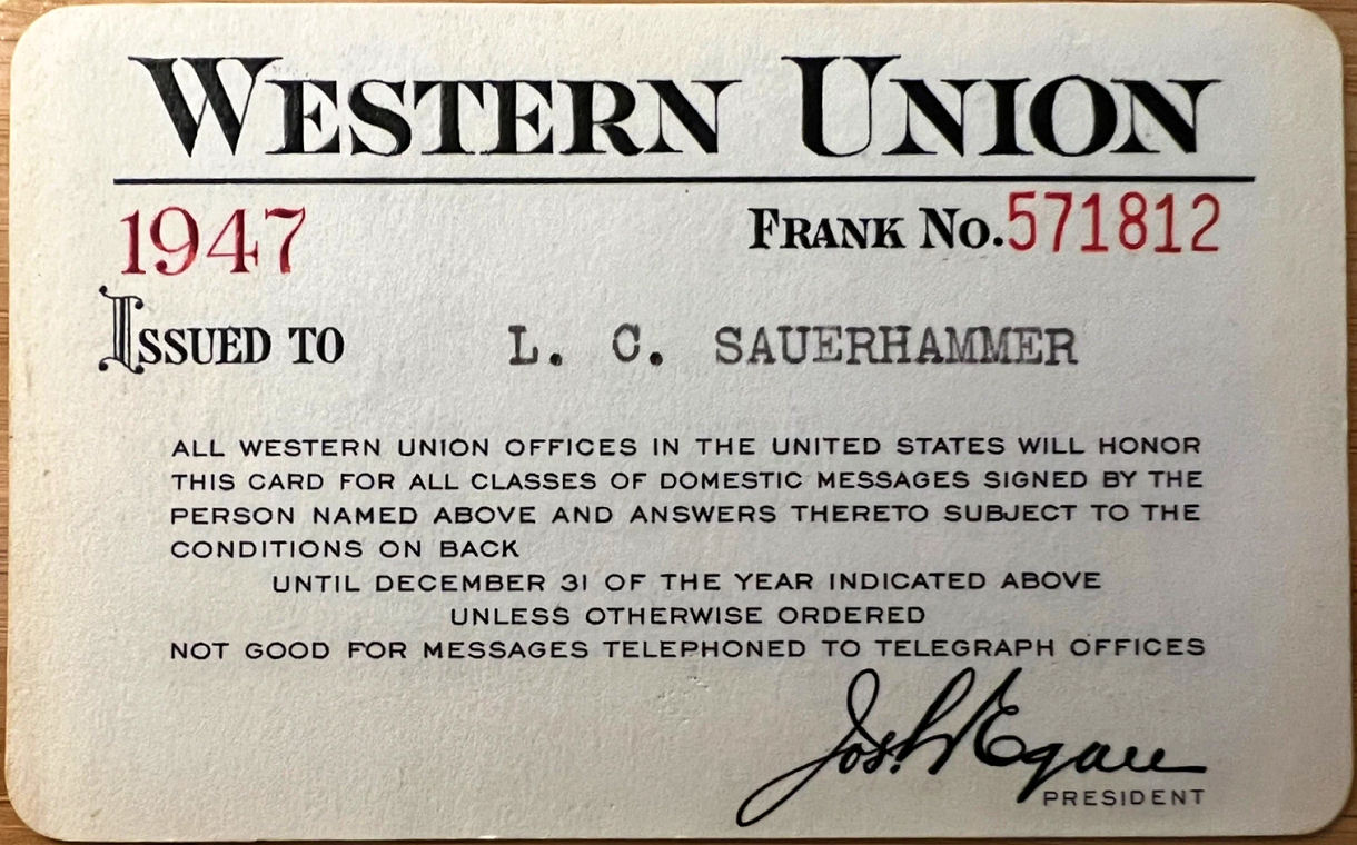 Western Union Personal Frank 1947 - front