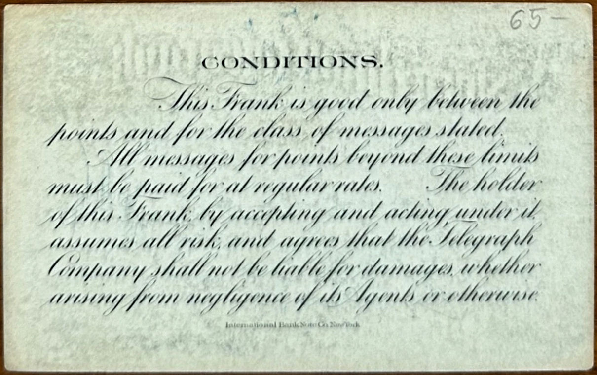 Western Union Business Frank 1902 - Conditions