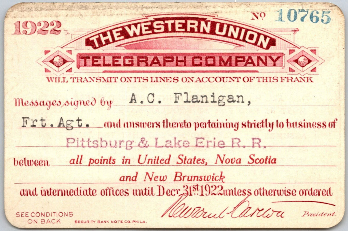 WU Business Frank 1922 - 10765 front