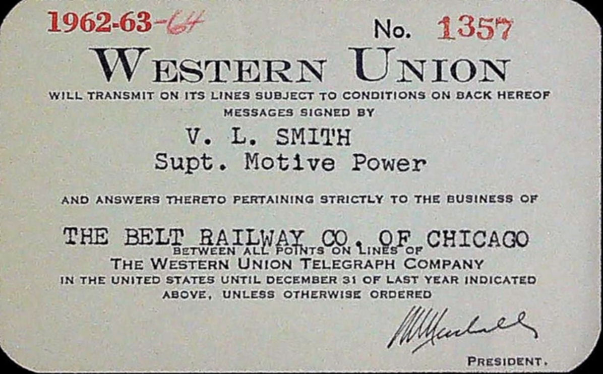 Western Union Charge Card 1962-63 - front, with President alteration