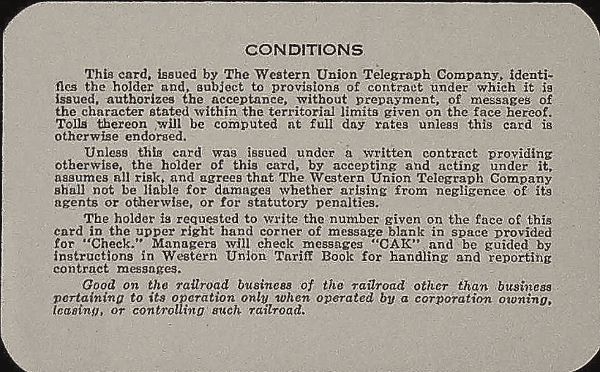 Western Union Charge Card 1962-63 - back