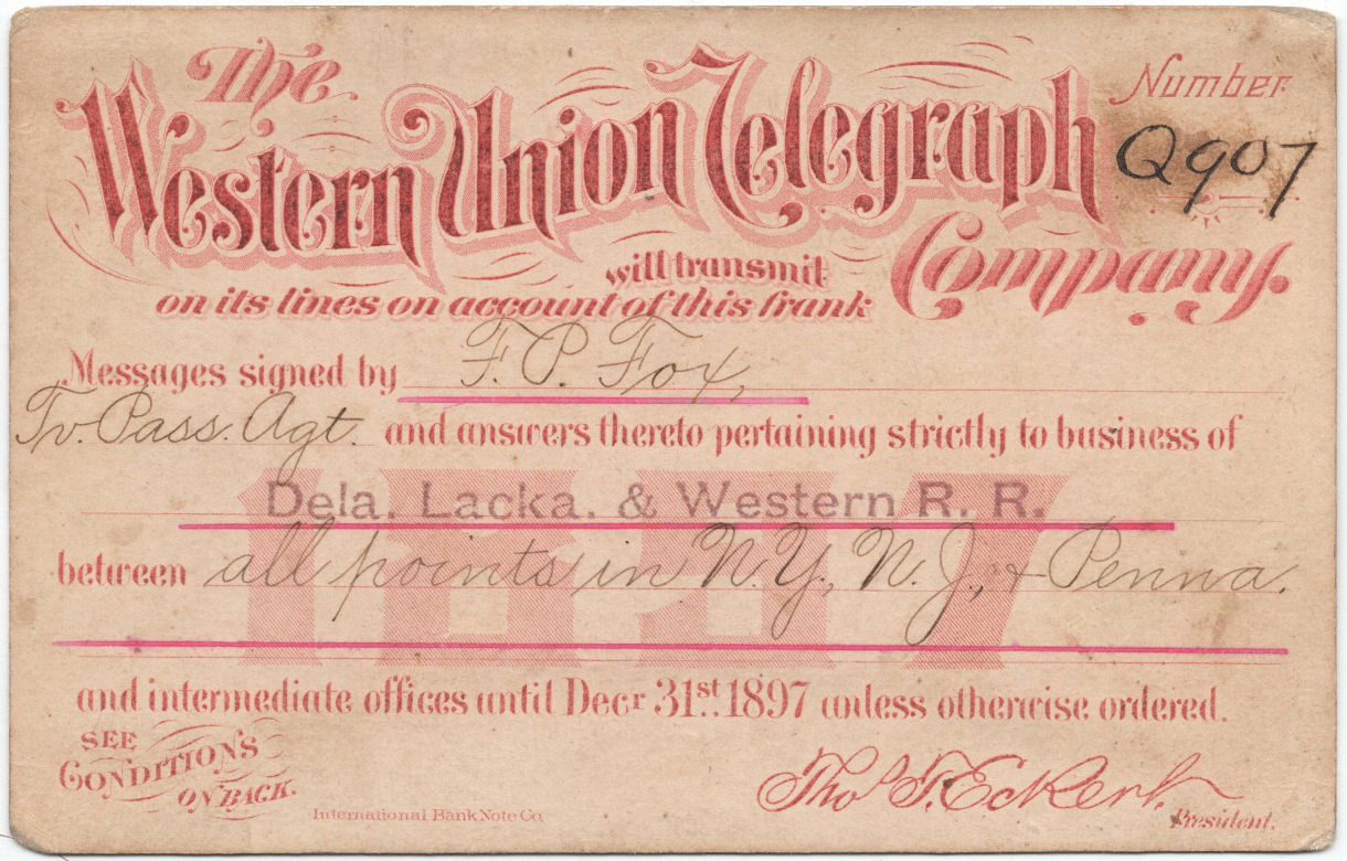 Western Union Business Frank 1897 - Q907 front