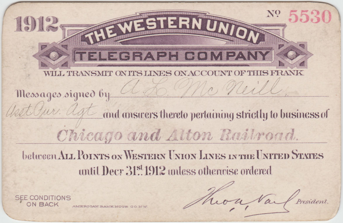 Western Union Business Frank 1912 - front