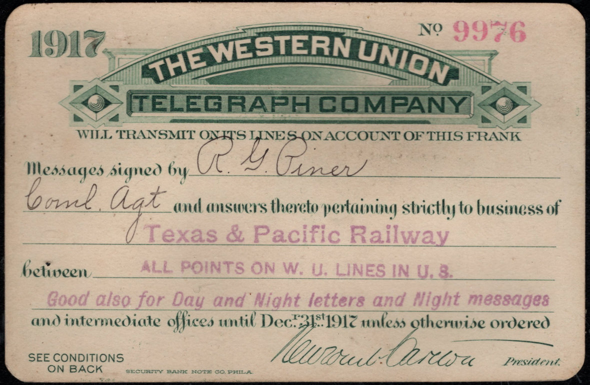 Western Union Business Frank 1917 T2 - front