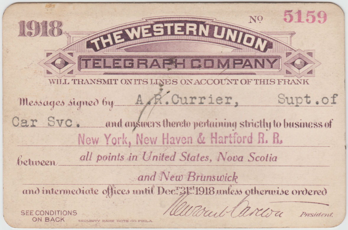 Western Union Business Frank 1918 - front