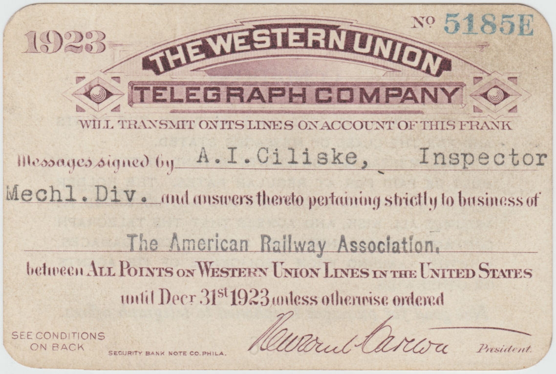 WU Business Frank 1923 - 5185E front