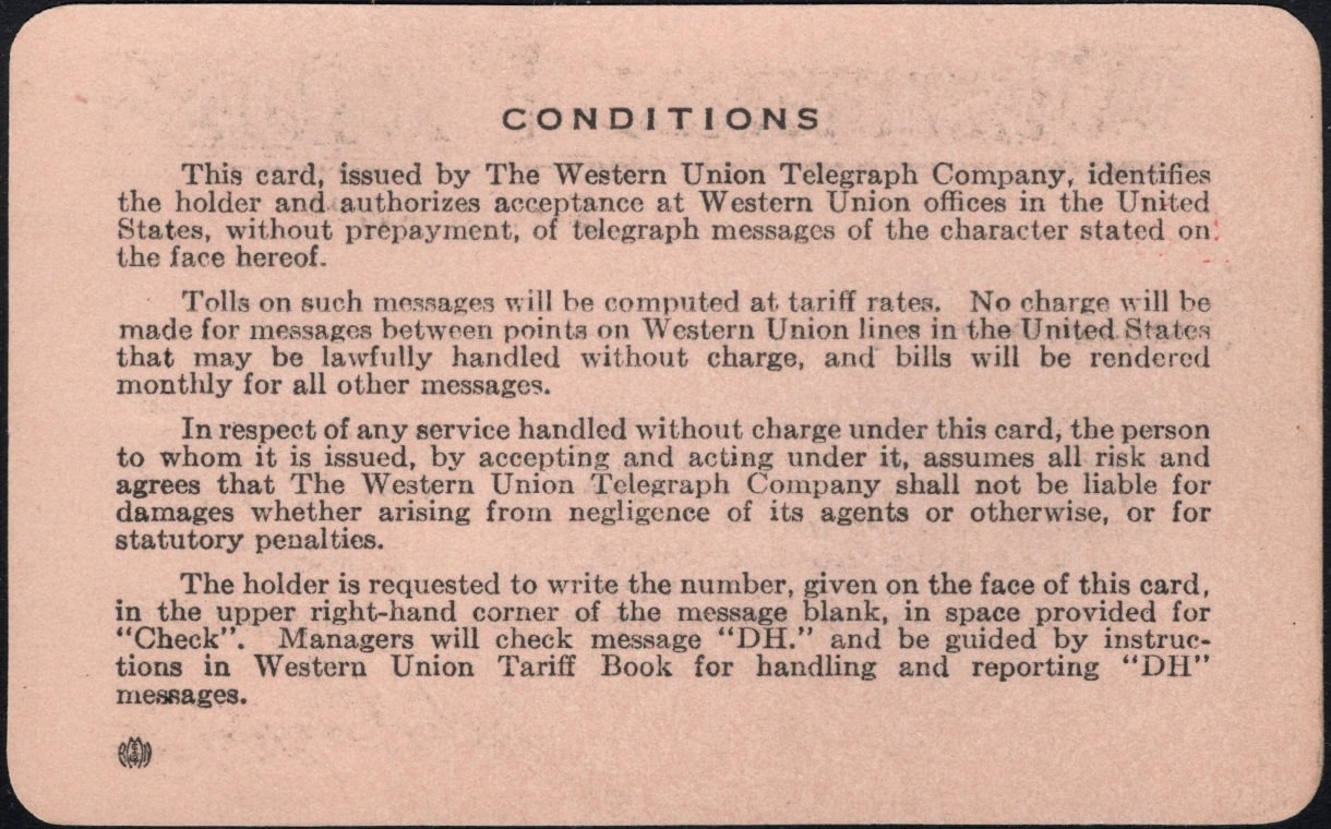 Western Union Personal Frank 1948-449212 - back