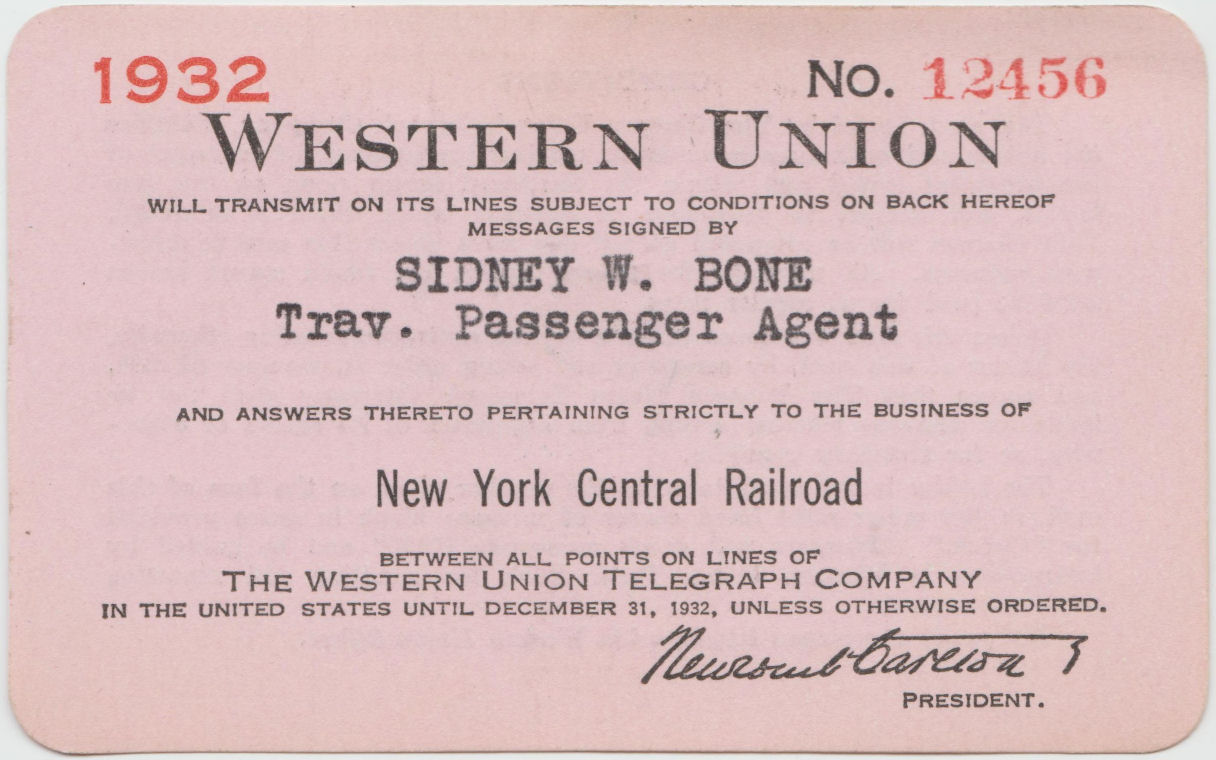 Western Union Charge Card 1932 - front