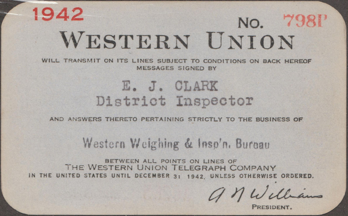 Western Union Charge Card 1942 - front