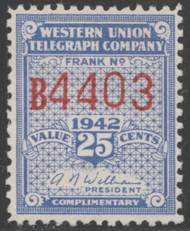Western Union 1942 25c - B4403