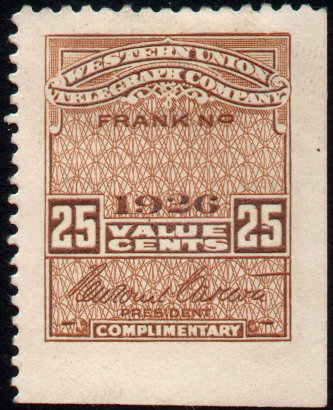 Western Union 1926 - 25c No control