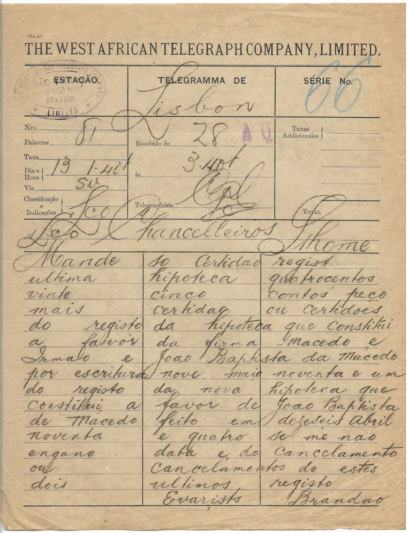 1912 No.4 Telegram form