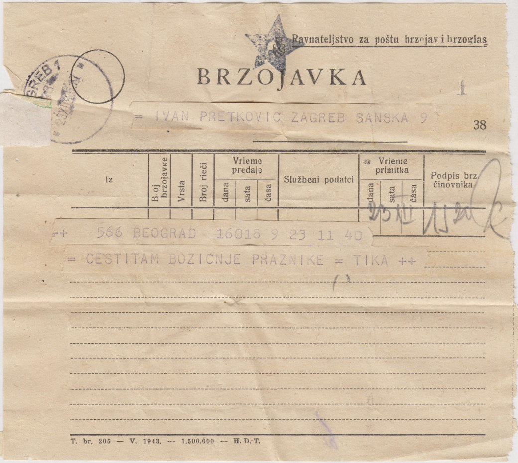 Overprinted telegram.