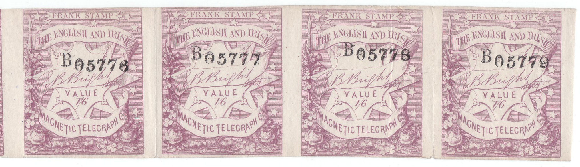 English & Irish Magnetic Telegraph Company strip of 1s6d.
