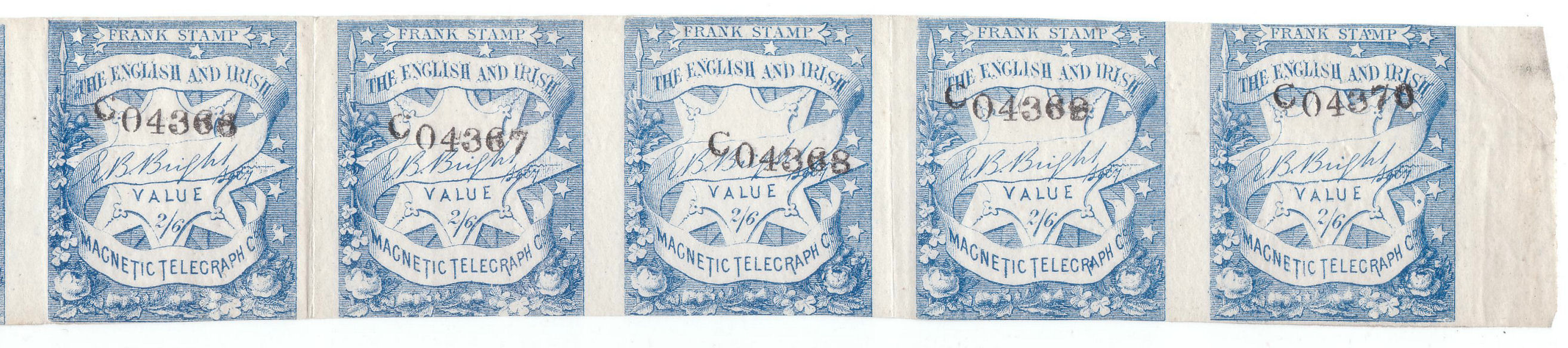 English & Irish Magnetic Telegraph Company strip of 1s6d.