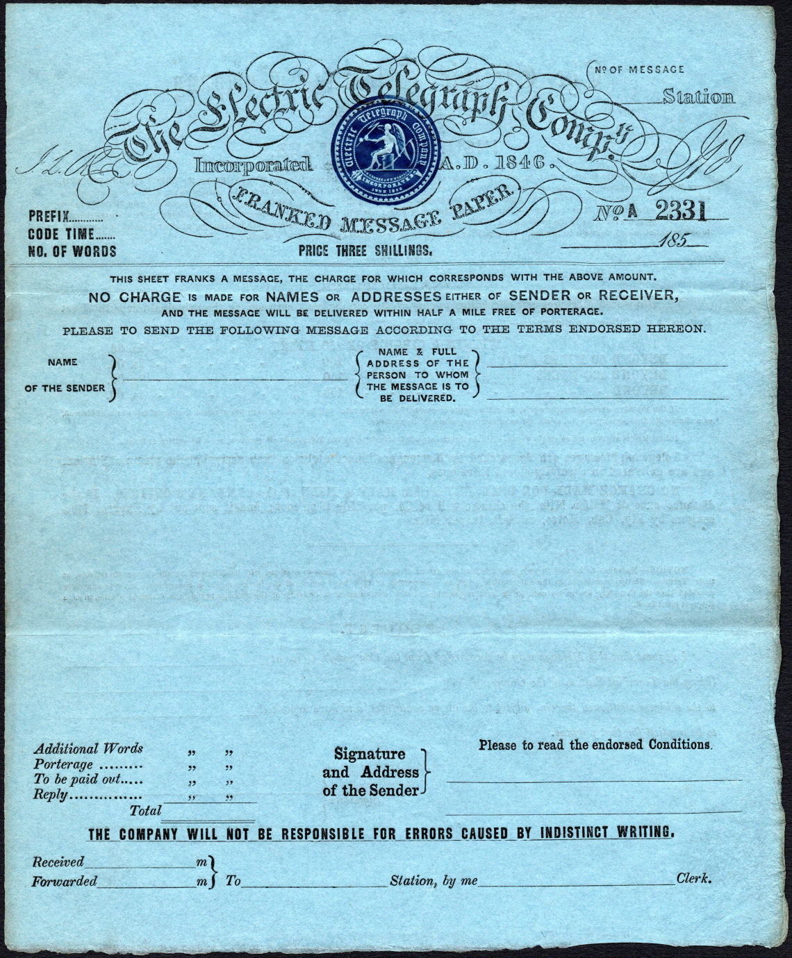 ET Three Shillings Form - front.