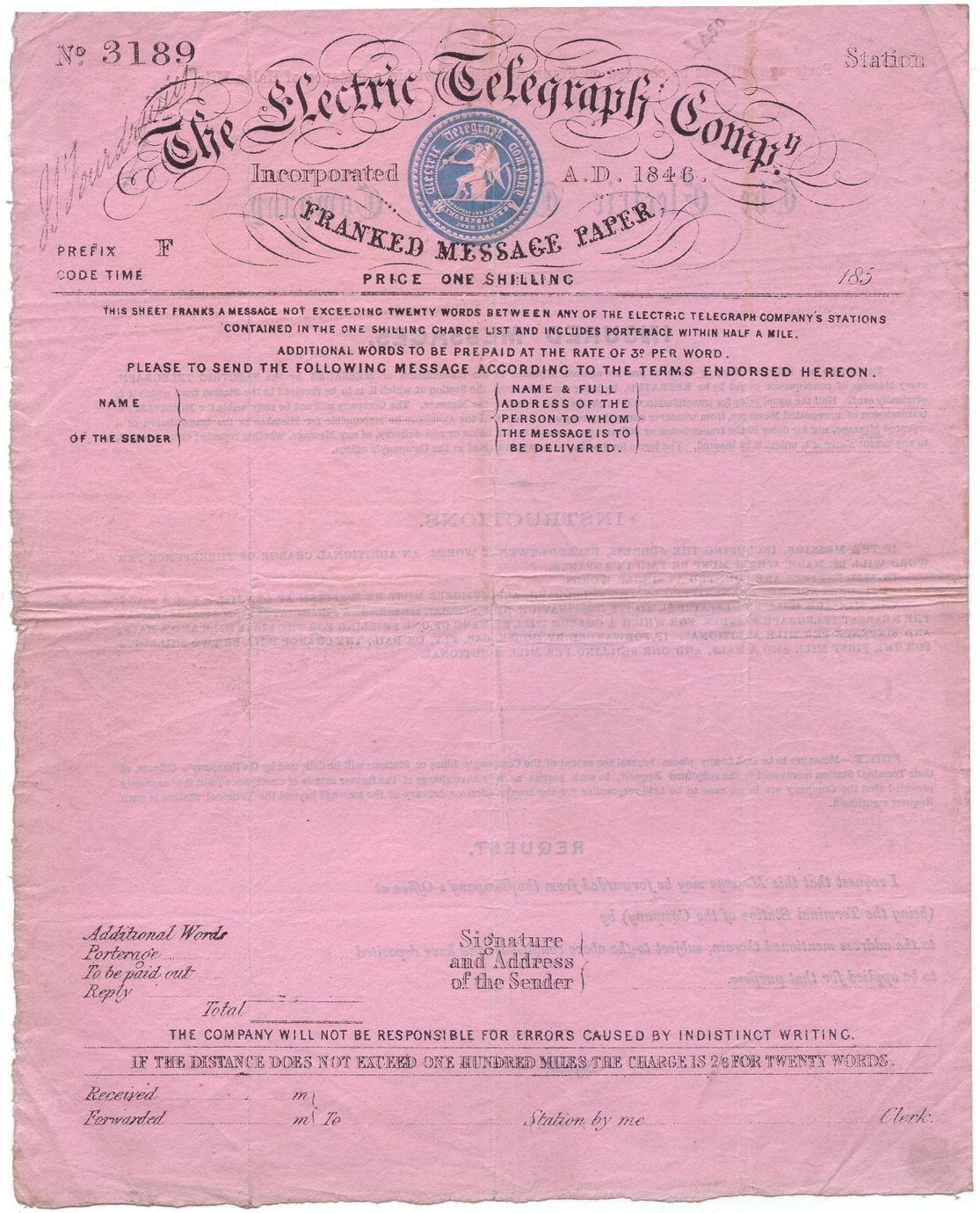 ET One Shilling Form - front.