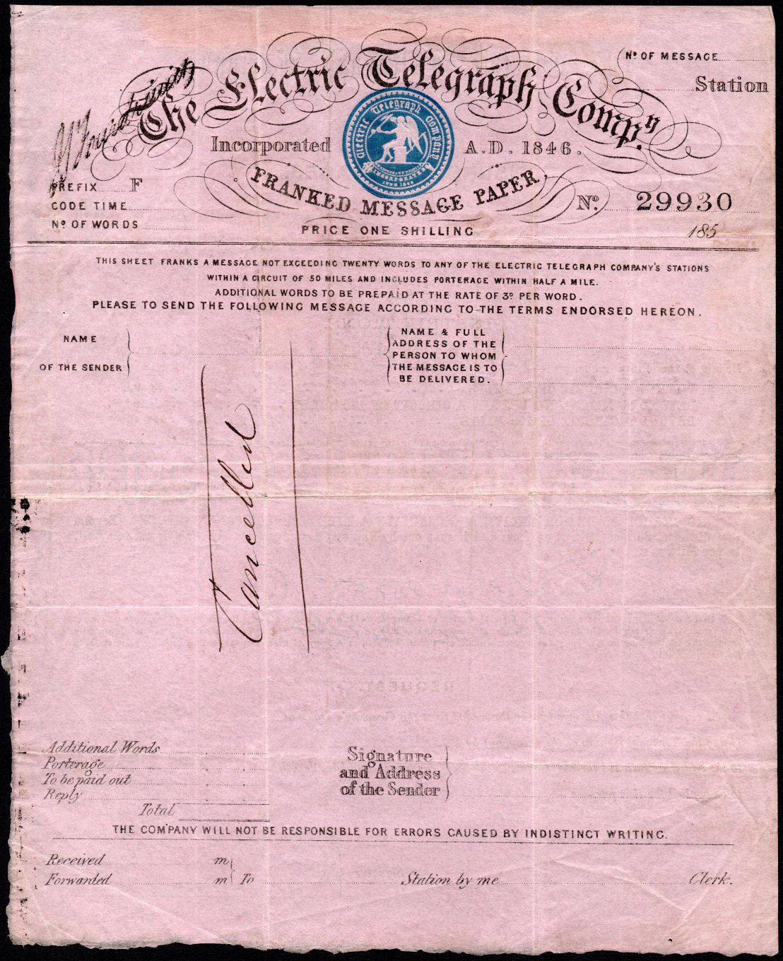 ET One Shilling Form 29930 - front.