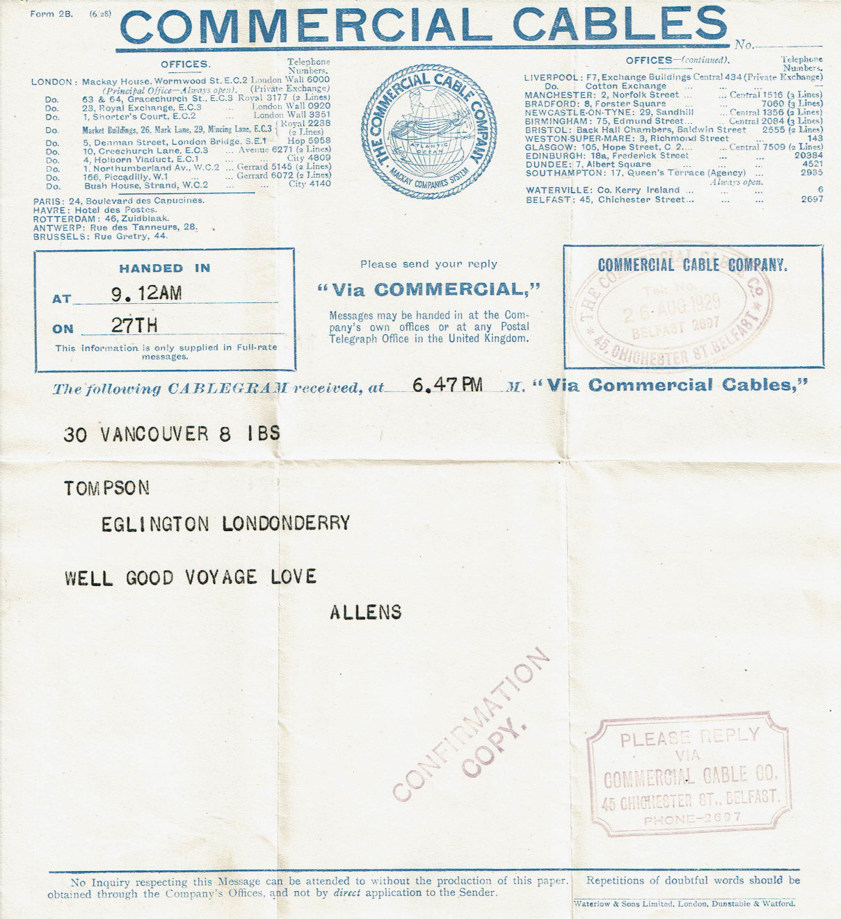 CCC - Cablegram, Form 2B(6/28) - 1926