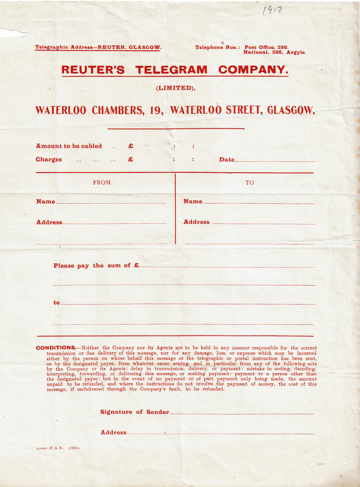 Money Transfer - August 1910