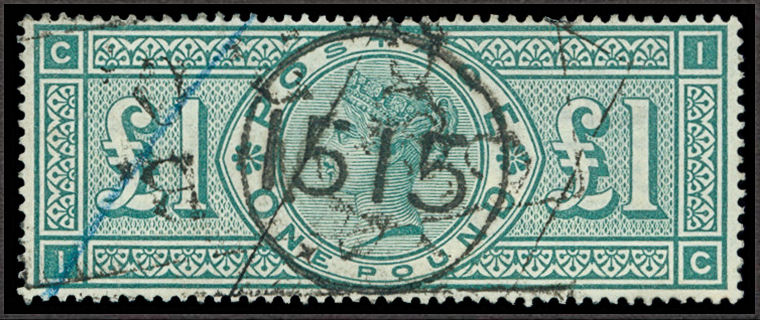 Railway Telegraph cancel on &pound;1 green