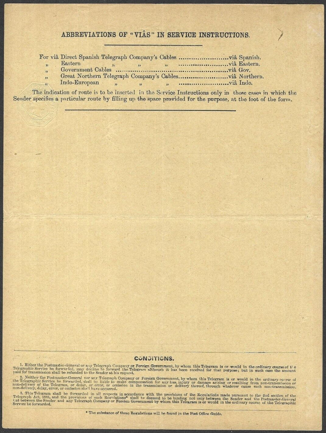 10d A1S/M Post Office Telegraph Form - back